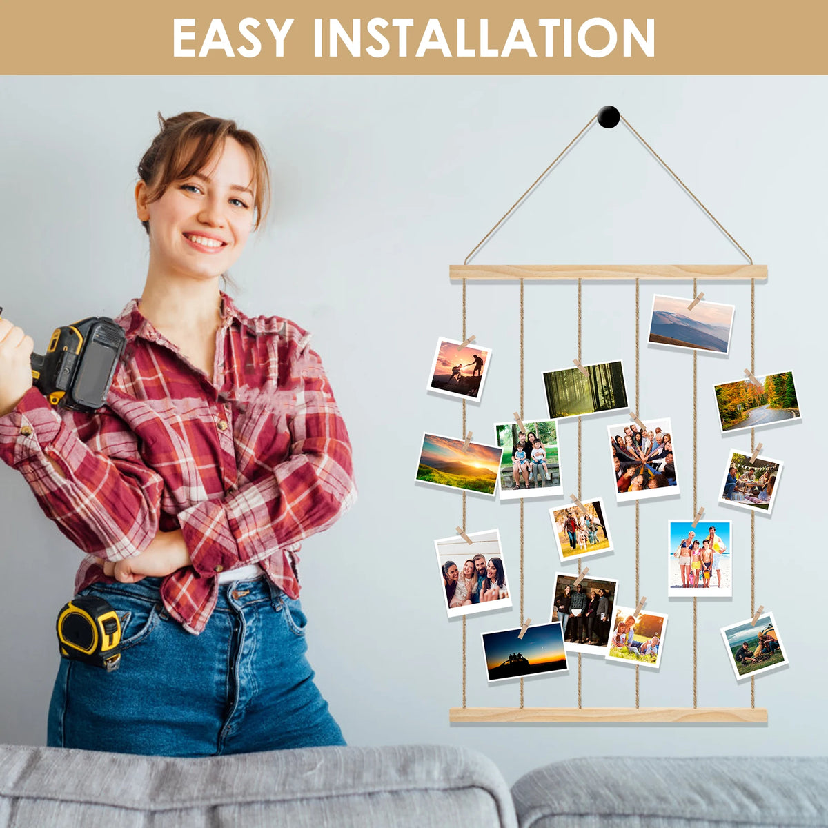 Hanging Photo Display Holder Picture Frames Collage Wall Decor Versatile Photo Hanging Display Picture Board for Home Decoration