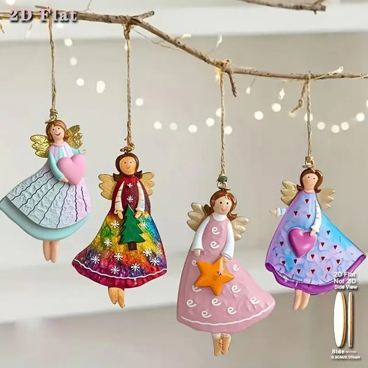【Peace】4PCS Vintage Angel Hanging Decor Handmade Christmas Ornaments Festive Decor For Xmas Tree Home Office 2026 New Year Gift