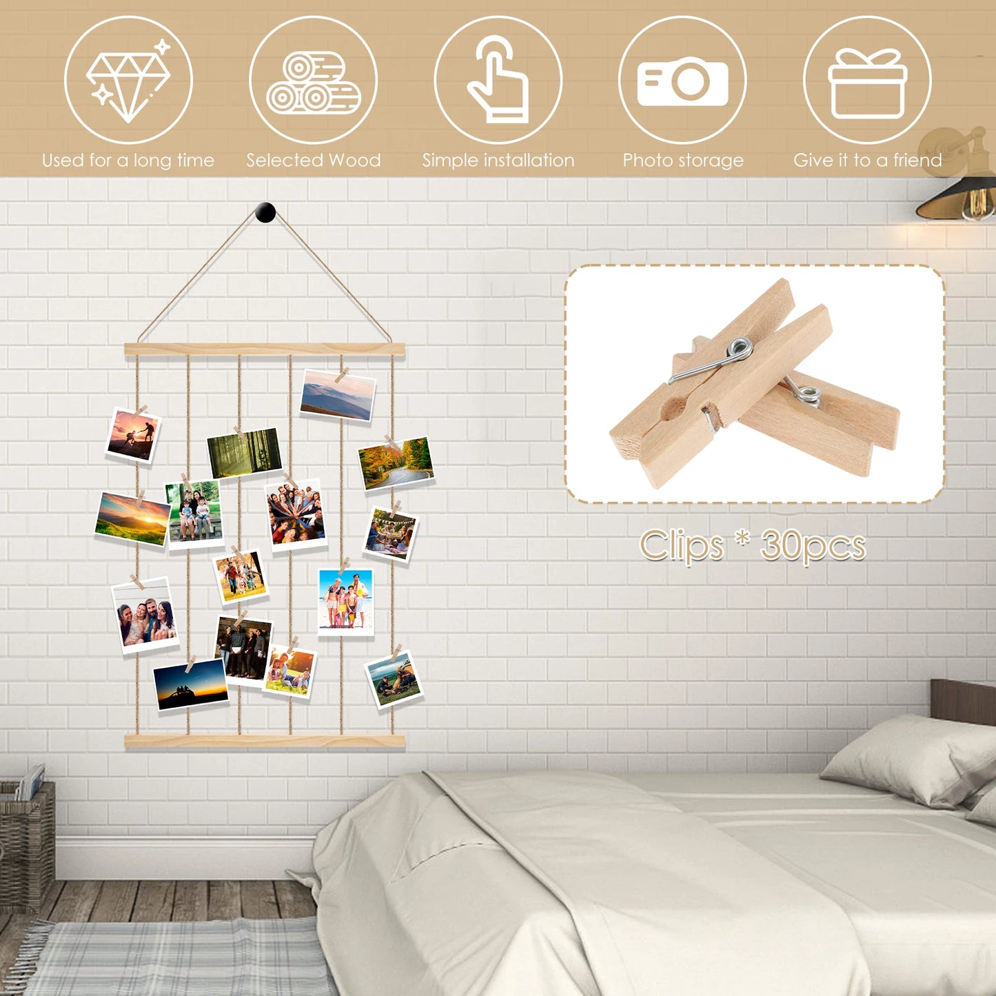 Hanging Photo Display Holder Picture Frames Collage Wall Decor Versatile Photo Hanging Display Picture Board for Home Decoration
