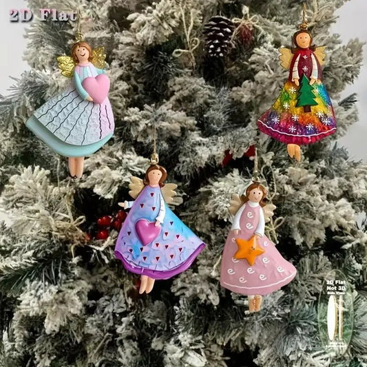 【Peace】4PCS Vintage Angel Hanging Decor Handmade Christmas Ornaments Festive Decor For Xmas Tree Home Office 2026 New Year Gift